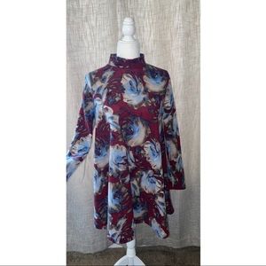 High Neck Floral Sweater Material Dress